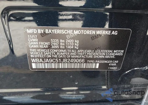 2018 BMW 530E Iperformance из США, поврежденный, VIN WBAJA9C51JB249066